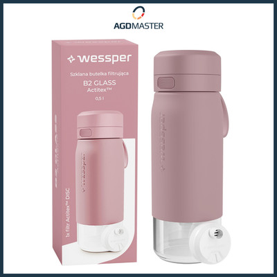 Trinkflasche 500ml Glas Wessper Silikonhülle Wasserfilter BPA-frei rosa