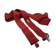 Red Suspenders Mens One Size Clip X-Back Crest Shield Pin Wide Elastic Knit