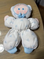 Fisher Price Vintage 1989 Slumber Baby Soft Cloth Lovey White  Blue