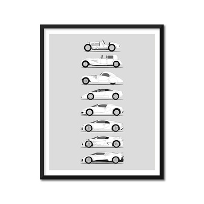 Bugatti Generations (Side Profile) Poster Print Wall Art History Evolution