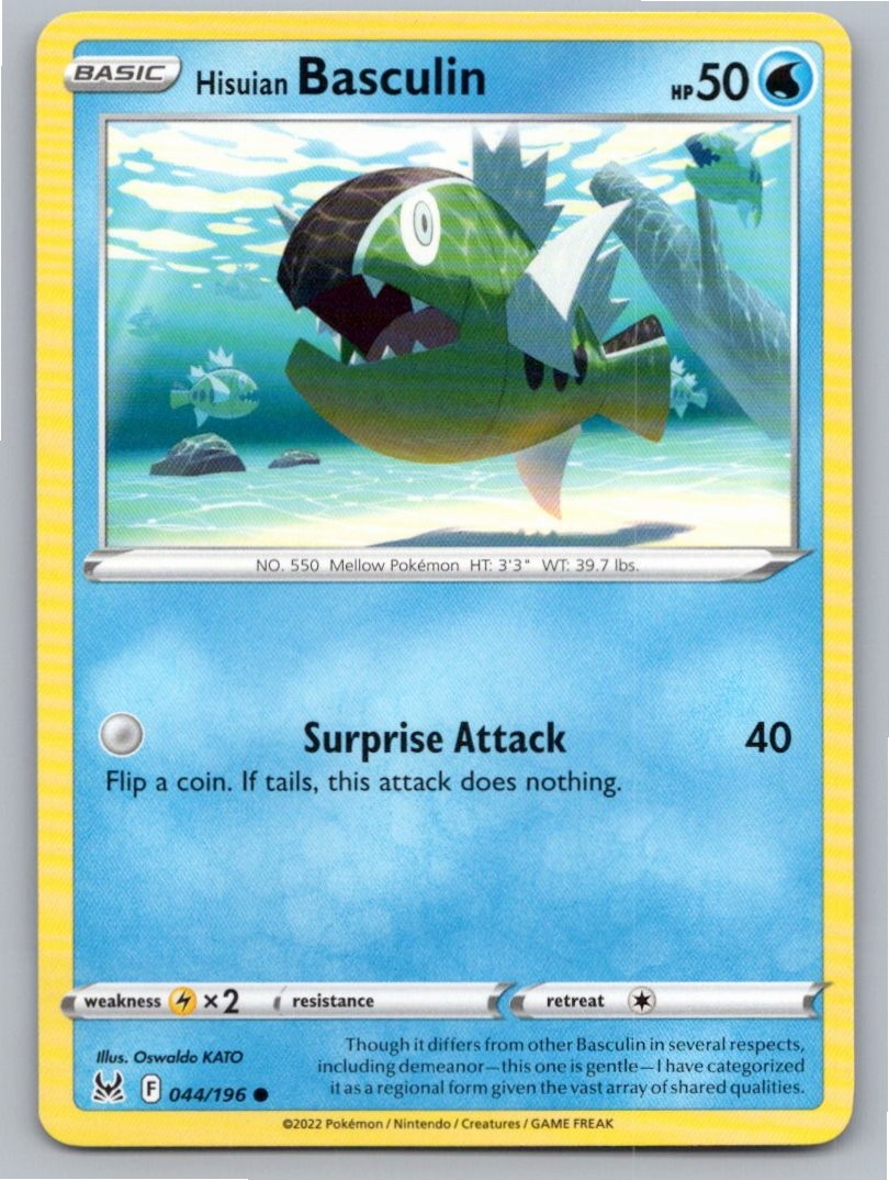 2022 POKEMON HISUIAN BASCULIN LOST ORIGIN 044/196 C NM A75265 FREE S&H