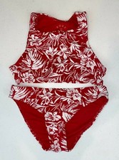 Roxy Girls Big Enjoying Waves Crop Top Bikini Lipstick Red Island Cove Size 10 -