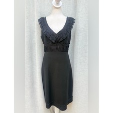 Prada black v neck ruffle trim sheath cocktail dress