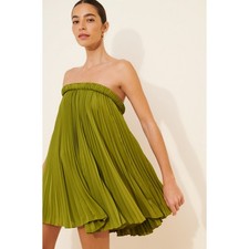 HALSTON Karrigan Pleated Mini Dress in Lime Green Size 12
