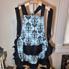Mothers Aprons with Pockets, Extra Long Ties, Vintage Damask Apron