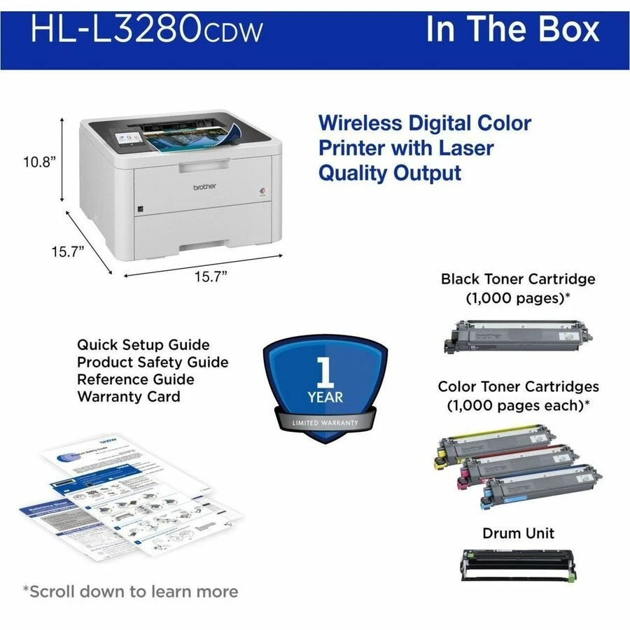 Brother HL-L3280CDW Wireless Compact Digital Color Printer with Laser Quality Ou - Image 3 of 4