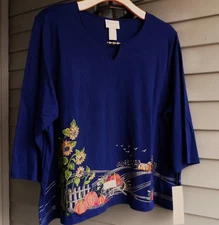 NWT ALFRED DUNNER "PUMPKINS & SUNFLOWERS"DARLING EMBROIDERY/BEAD KNIT TOP $63 3X