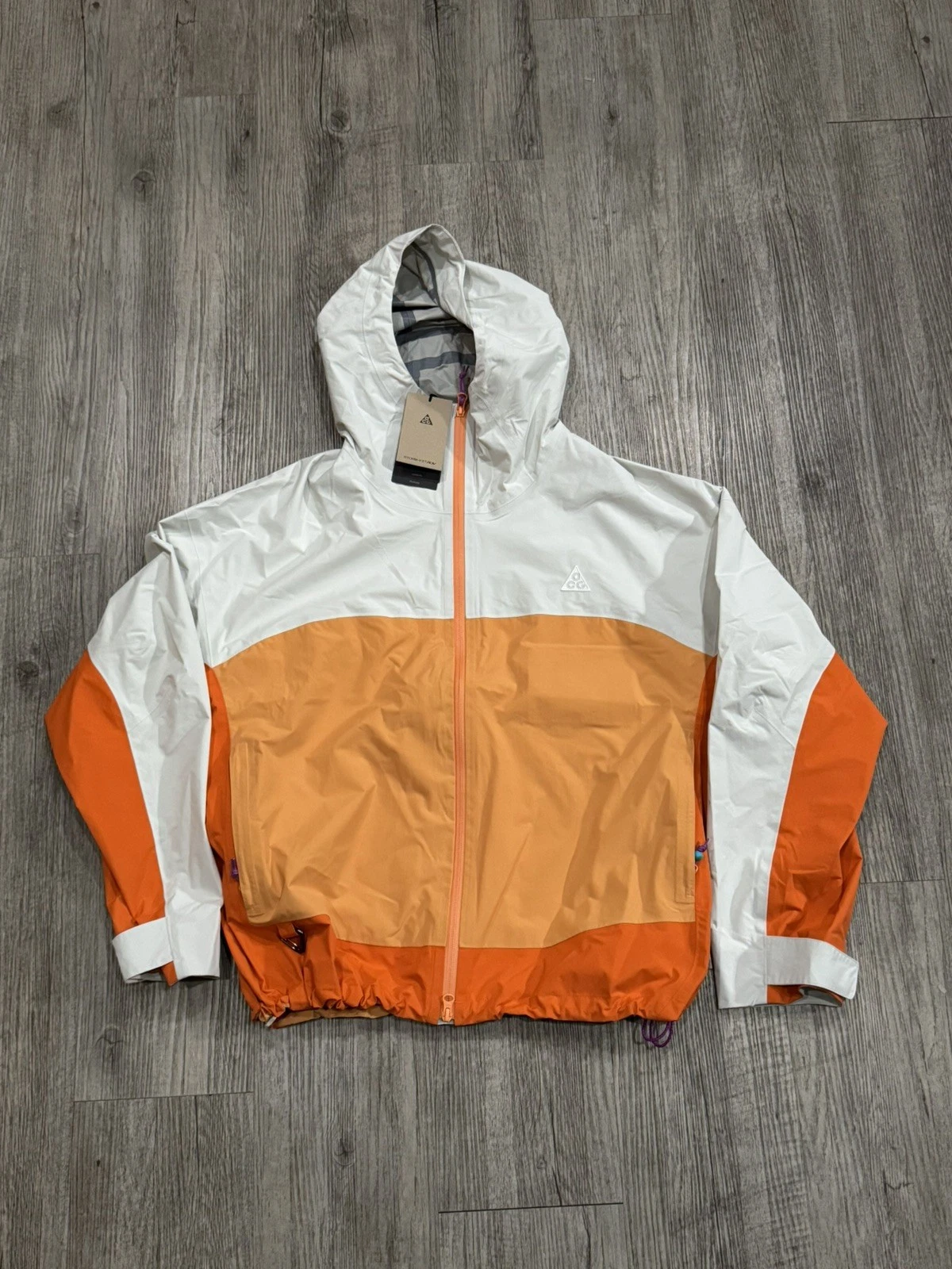 NIKE WOMENS ACG MORPHO STORM FIT ADV ADV JACKET GREY ORANGE SIZE XL NEW WITH TAG