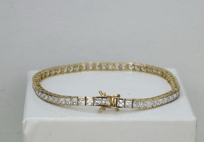 9k Gold CZ Tennis Damen Armband 7,5'' Leslie Davis Brandneu gepunzt 10g