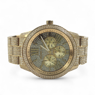 NEW Michael Kors Oversized Brynn Glitz Gold Tone Chronograph Watch