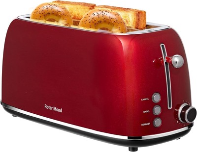 Roter Mond 4 Slice Toaster Retro Stainless Steel Toaster with Bagel, Cancel, 
