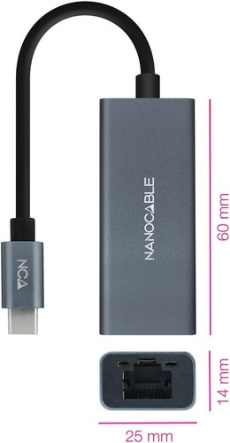 NANOCABLE 10.03.0406 - USB-C to Gigabit Ethernet Converter 10/100/1000 Mbps, Alu - 第 2/5 張圖片