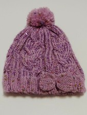 Wonder Nation Toddler Girls Lavender Knit Pom Pom Bow Beanie Winter Hat One Size