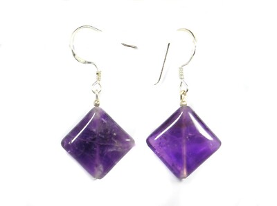 Schöne Ohrringe aus Edelsteinen Amethyst in Quadratform 925 Silber Ohrhaken