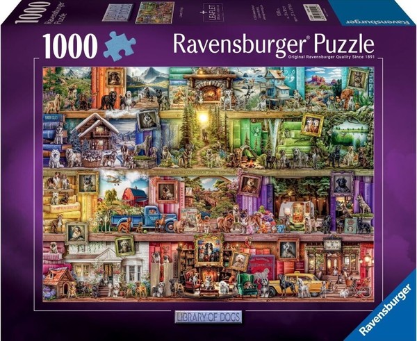 Ravensburger PUZZLE*1000 Teile*Aimee Stewart*Library Of Dogs*RaritÄT*Ovp-image