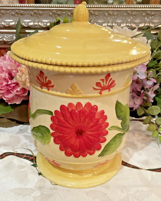 Nonni's Large Floral Cookie Jar Poppy Yellow MCM Califonia Pottery
