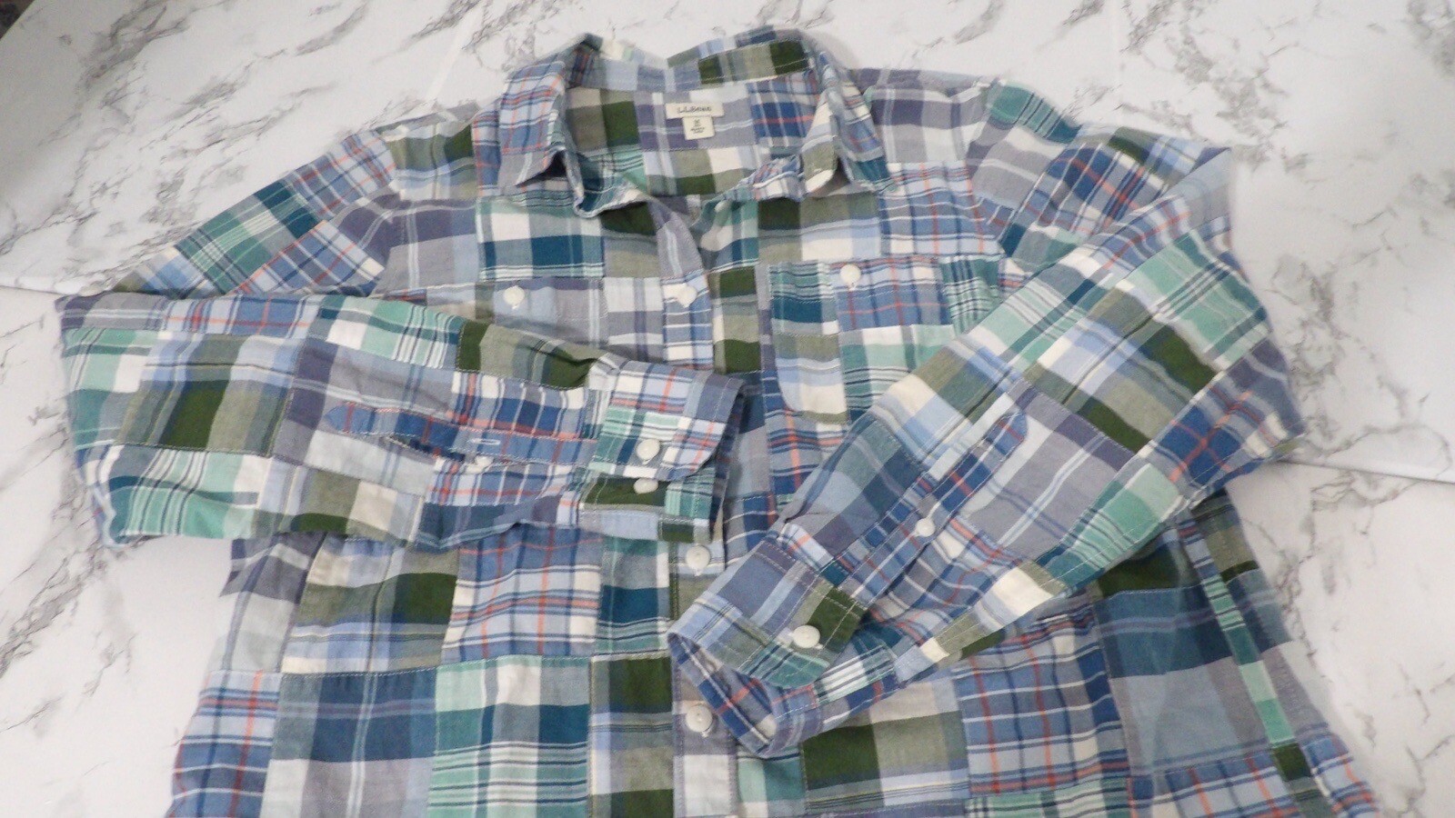 LL Bean Patchwork Plaid Button Front Top Shirt Bl… - image 4