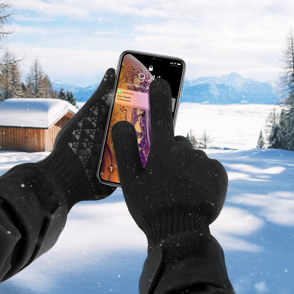 Negro Guantes Hombres Mujeres Antideslizantes Para Trabajo El Frio De Invierno - Imagem 4 de 4