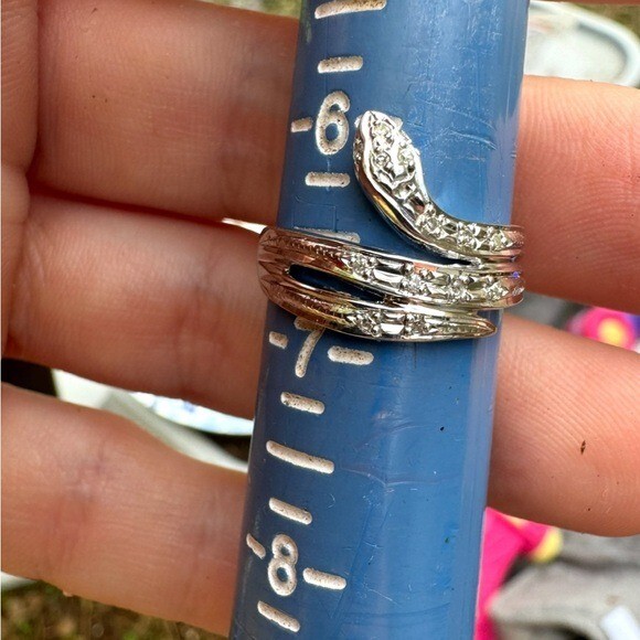 Rare solid platinum genuine diamond snake ring hi… - image 5