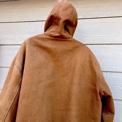 Carhartt J130 BRN Men's Full Zip Lined Hooded Brown Canvas Work