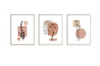 Tropical leaf prints, minimal line bstract wall decor, beige brown wall art
