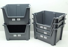 USED 5 x Heavy Duty Plastic Storage Box / Boxes With Scooped Open Front Free P&P