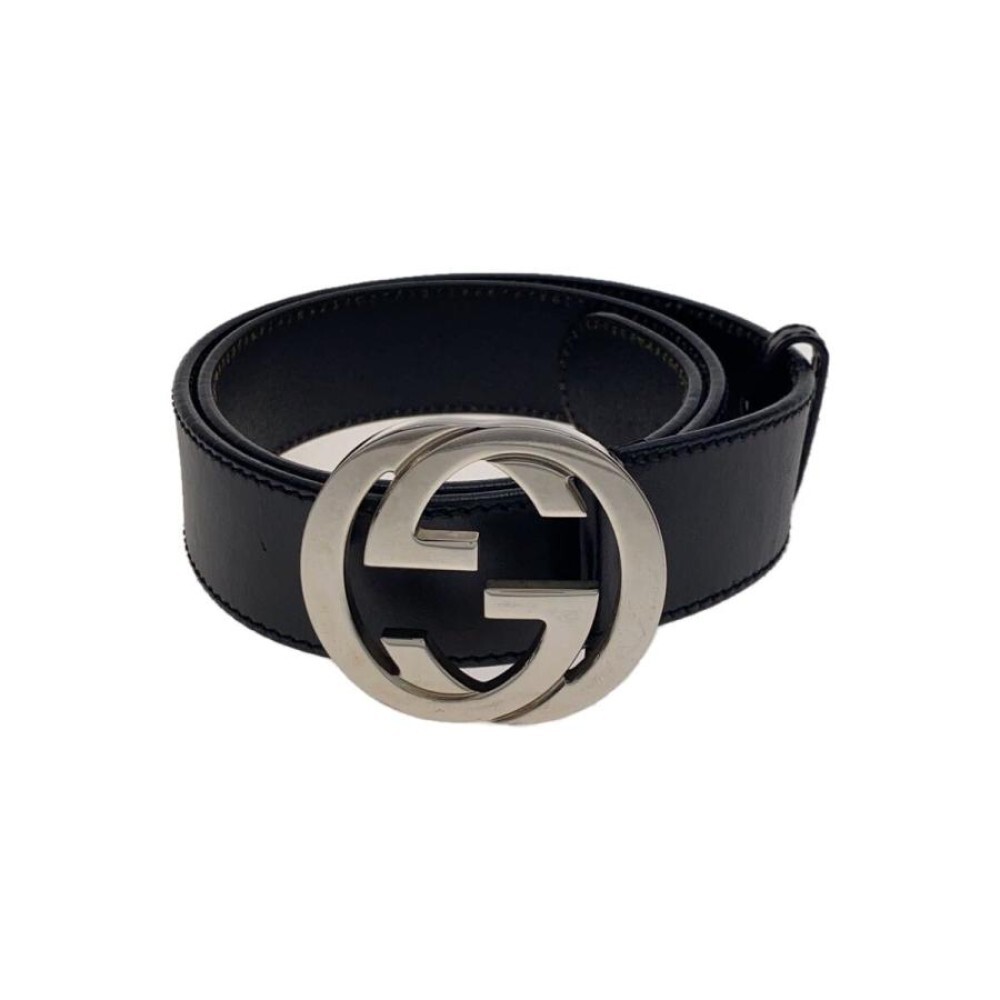 GUCCI ベルト 80/32 GUCCI Belt Men Interlocking Leather Black Size 80/32 34957c