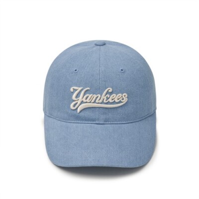 MLB Cursive Lettering Denim Unstructured Ball Cap NY (L.Blue
