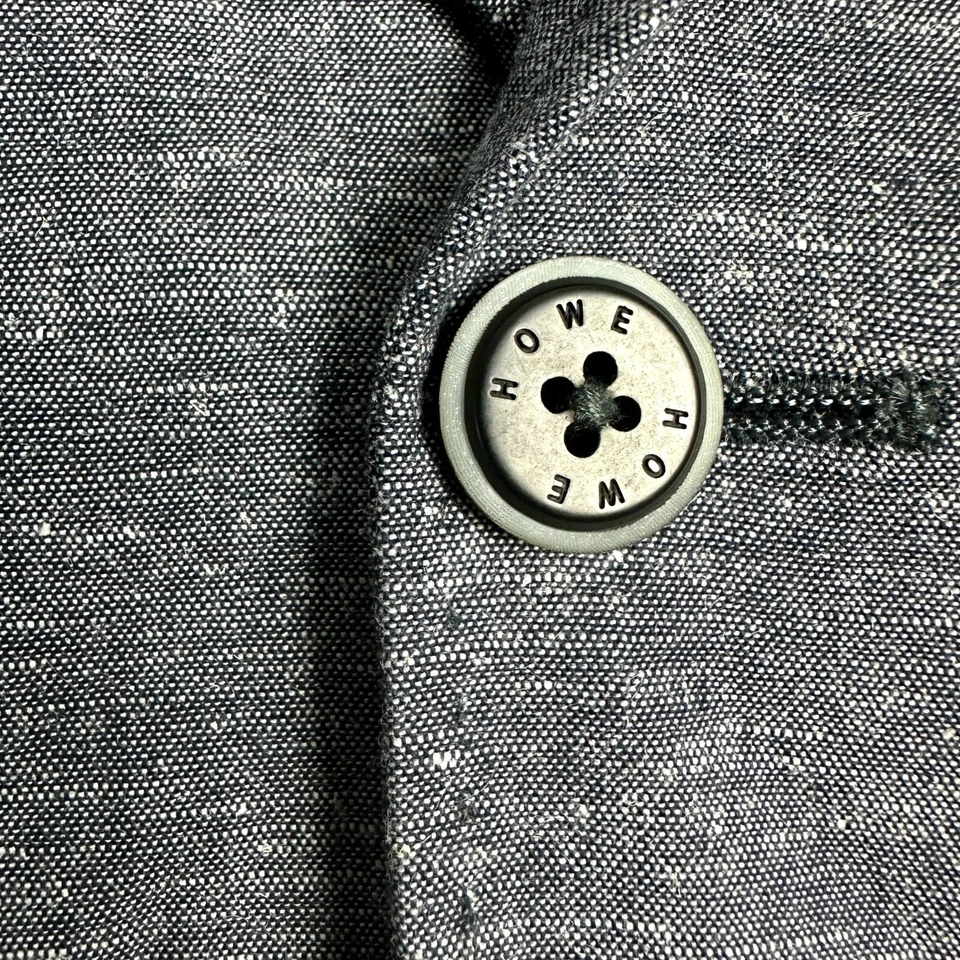 House Of Howe Blazer Jacket Men 38 Navy Gray Linen Embroidered Long Sleeve - Image 4 of 4