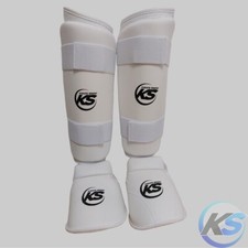 Protezioni Karate Tibia/Piede Karate Senpai con piede removibile Bianco