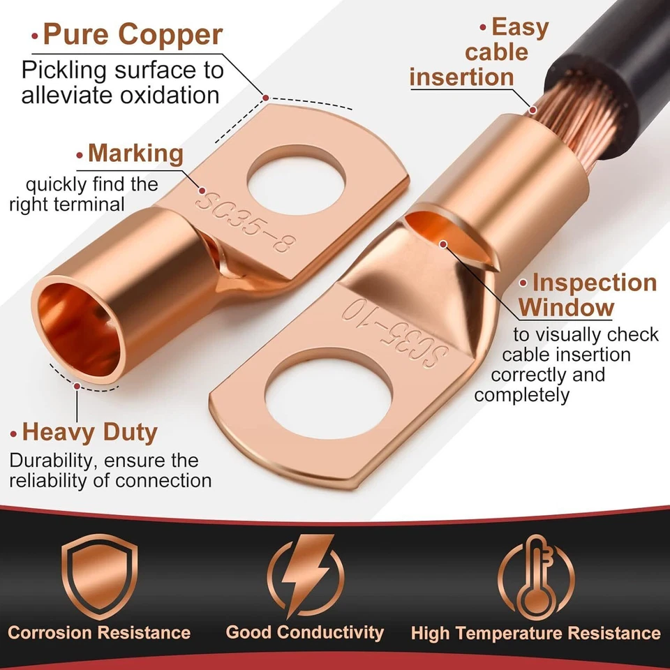 140/280Pcs Battery Cable Lugs Eyelets Copper Ring Terminal Crimp Wire Connectors - Image 2 of 4