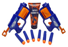 NERF Play Anywhere Boys Bath & Shower Gel, 2x Blasters, 6x Foam Darts Gift Set