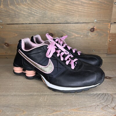 Nike Shox Black Pink Silver Leather Sneakers 313557-001 Women's