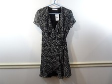 Lush Black White Polka Dot V Neck Sleeveless Pullover Wrap Dress Size Small NEW