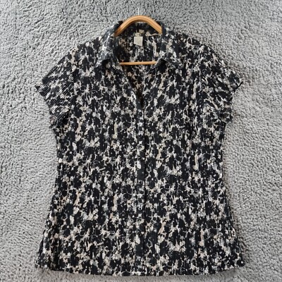 TARGET Womens Blouse Top Size 14 Black Grey Floral Pleated Short Sleeve Collared