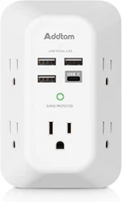 5 Outlet Extender Surge Protector Wall Charger with 4 USB Charging Ports (1 USB