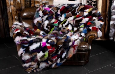 1480 Multicolor Pelz Decke aus Blaufuchsseiten Pelzdecke Felldecke Plaid Fell