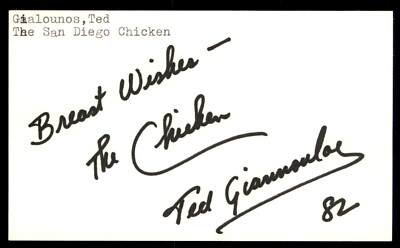 Ted Gialounos (SD Chicken) Baseball Index Card Signed Autograph (no COA) *e1
