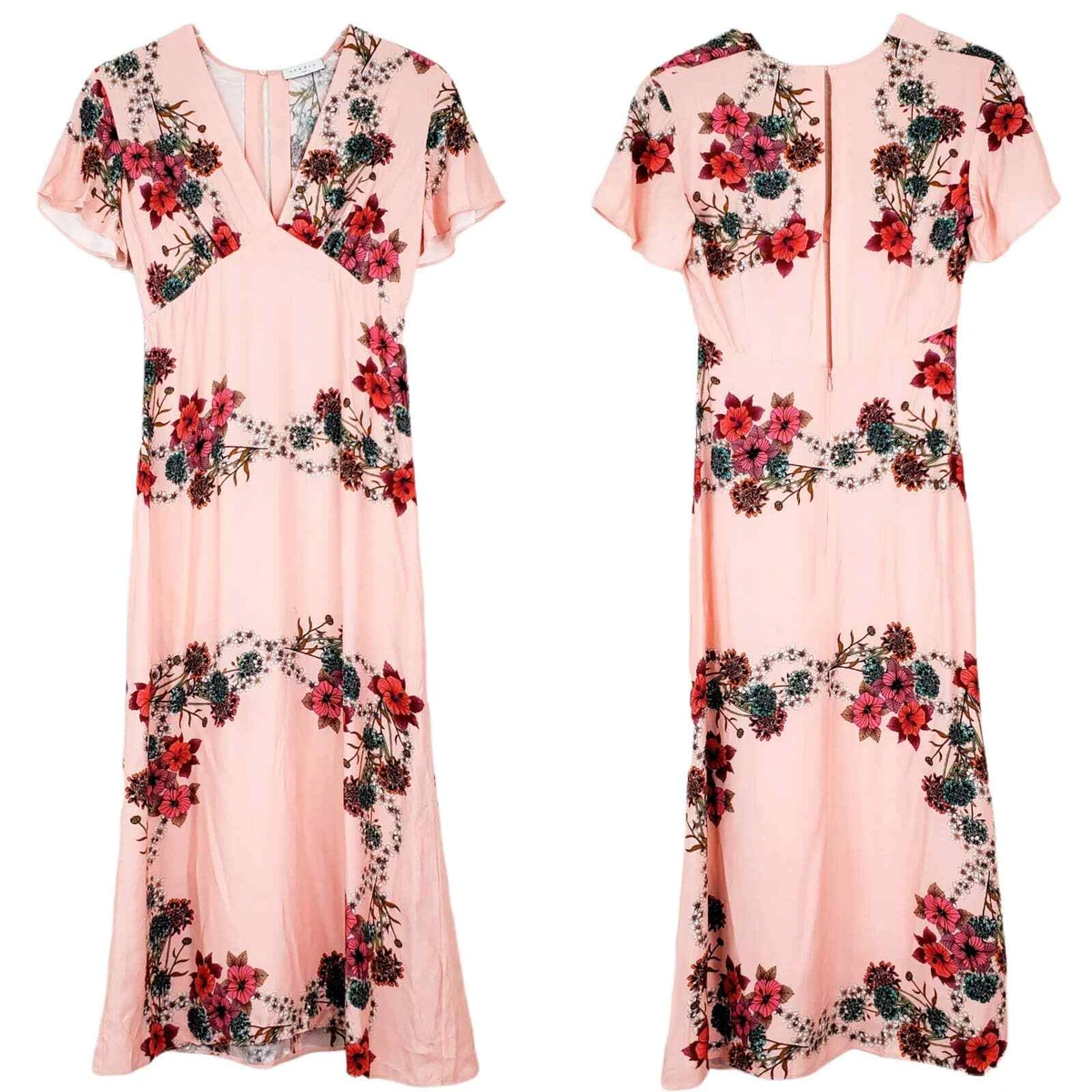 Sandro Paris Tissia Pink Floral Rose Prairie Midi Dress S New