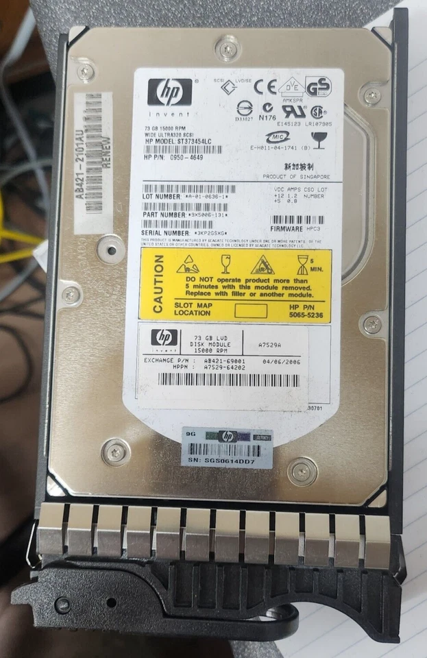 HP AB421-2101AU AB421-69001 A7529-64202 73GB 15K SCSI 3.5" Hard Drive w/Tray - Image 2 of 3