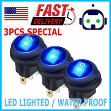 Blue Led Light 12v 20a Car Auto Boat Round Rocker Waterproof Toggle Switch 3pcs