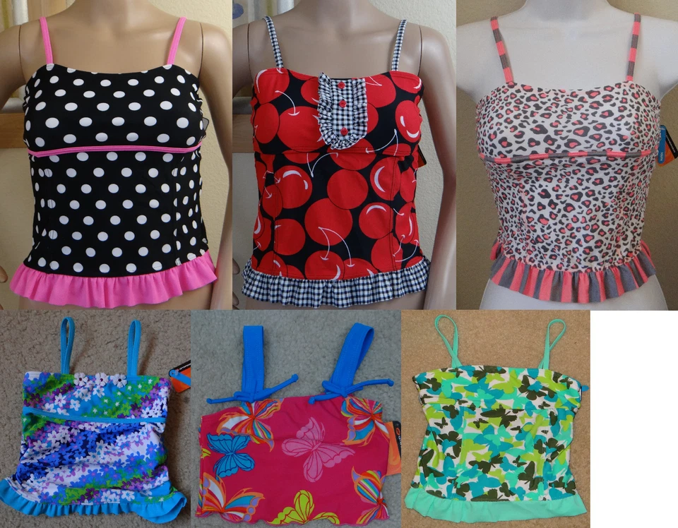 O'RAGEOUS floral/cherry/dot/butterflies/animal print strap swim tankini top,4-16 - Photo 1/1