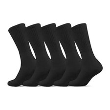 6-12 Pair Mens Black Plain Solid Sports Athletic Work Crew Socks Size 9-11 10-13