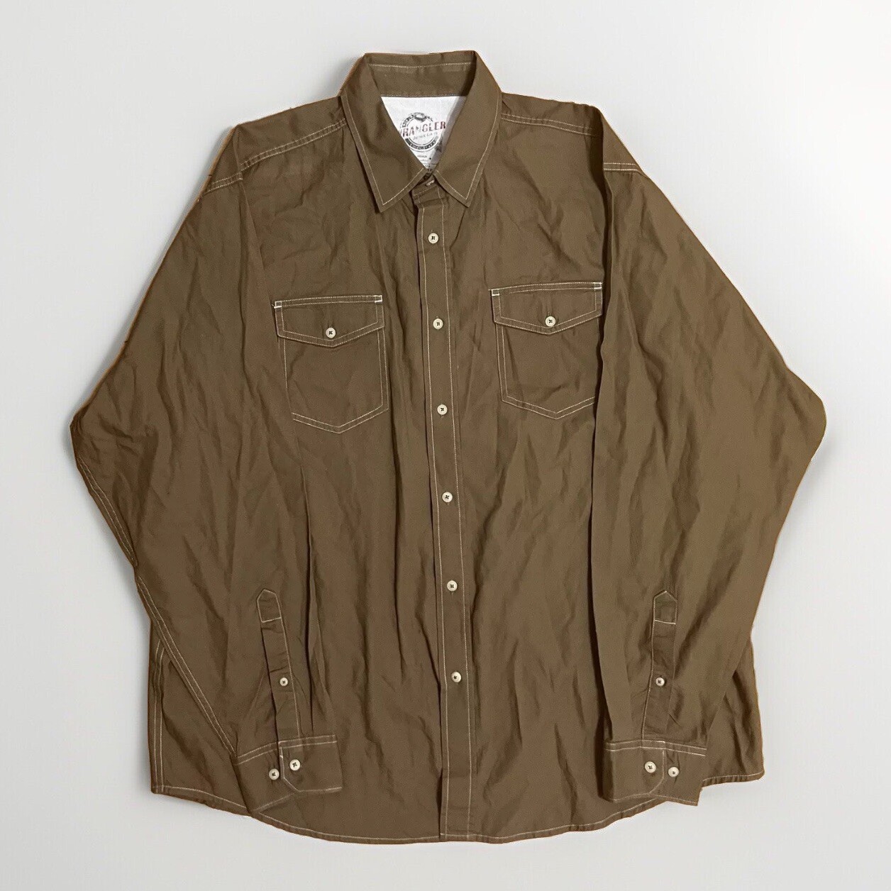 Wrangler Men's 100% Cotton classic Long Sleeve button-Up Shirt W/Pockets|Sz:2XL