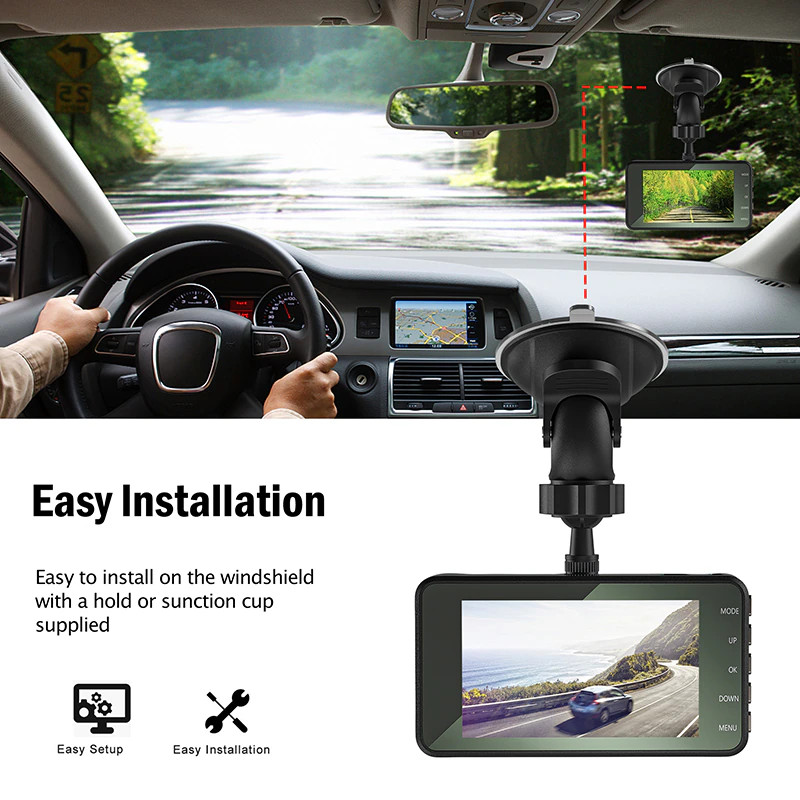 Touch Screen Dash Cam 4" 1080P Dual Lens Car DVR Recorder Front And Rear Camera - Thumbnail 6