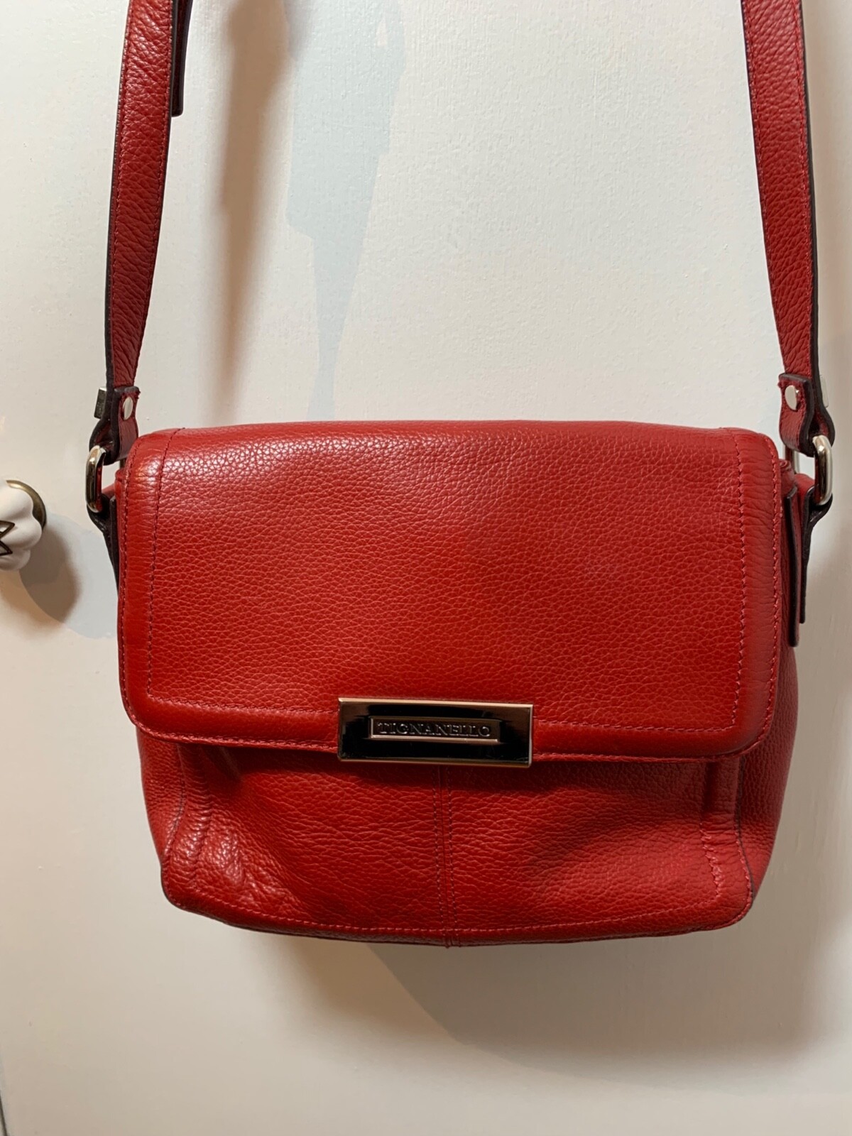 Tignanello Ruby Red Pebbled Leather Crossbody Str… - image 1