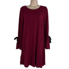 Cupio Shift Dress Women's Small Long Bell Sleeve Above Knee Stretch Burgundy