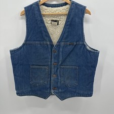 Vintage Wrangler Denim Vest Men Size XL Blue Sherpa Lined No Fault VL200NV 70 s