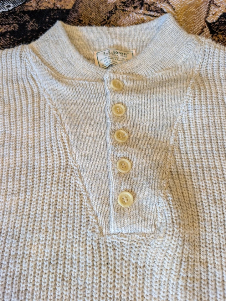 Vintage LL Bean Sweater Mens Large Button Henley Pullover High Trek Yarn USA 90s - Image 3 of 4