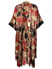 Vintage California Dynasty Nightgown Robe Set Womens Medium Red Black Satin 90s